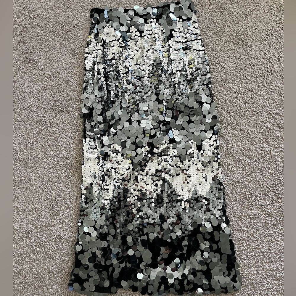 Zara silver  sequin midi skirt